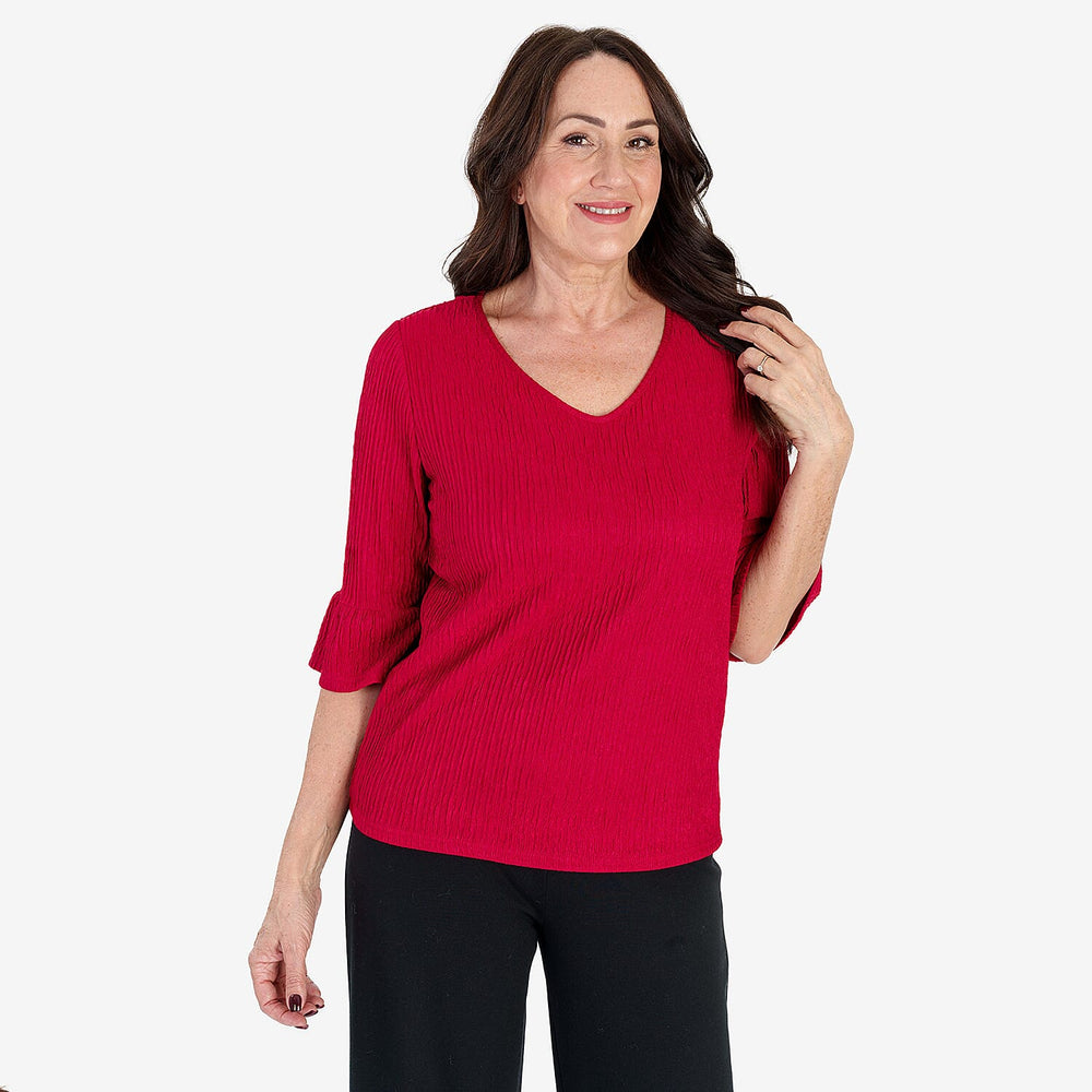 -Maisi Textured Bell Sleeve Tee (Size M) - Cherry