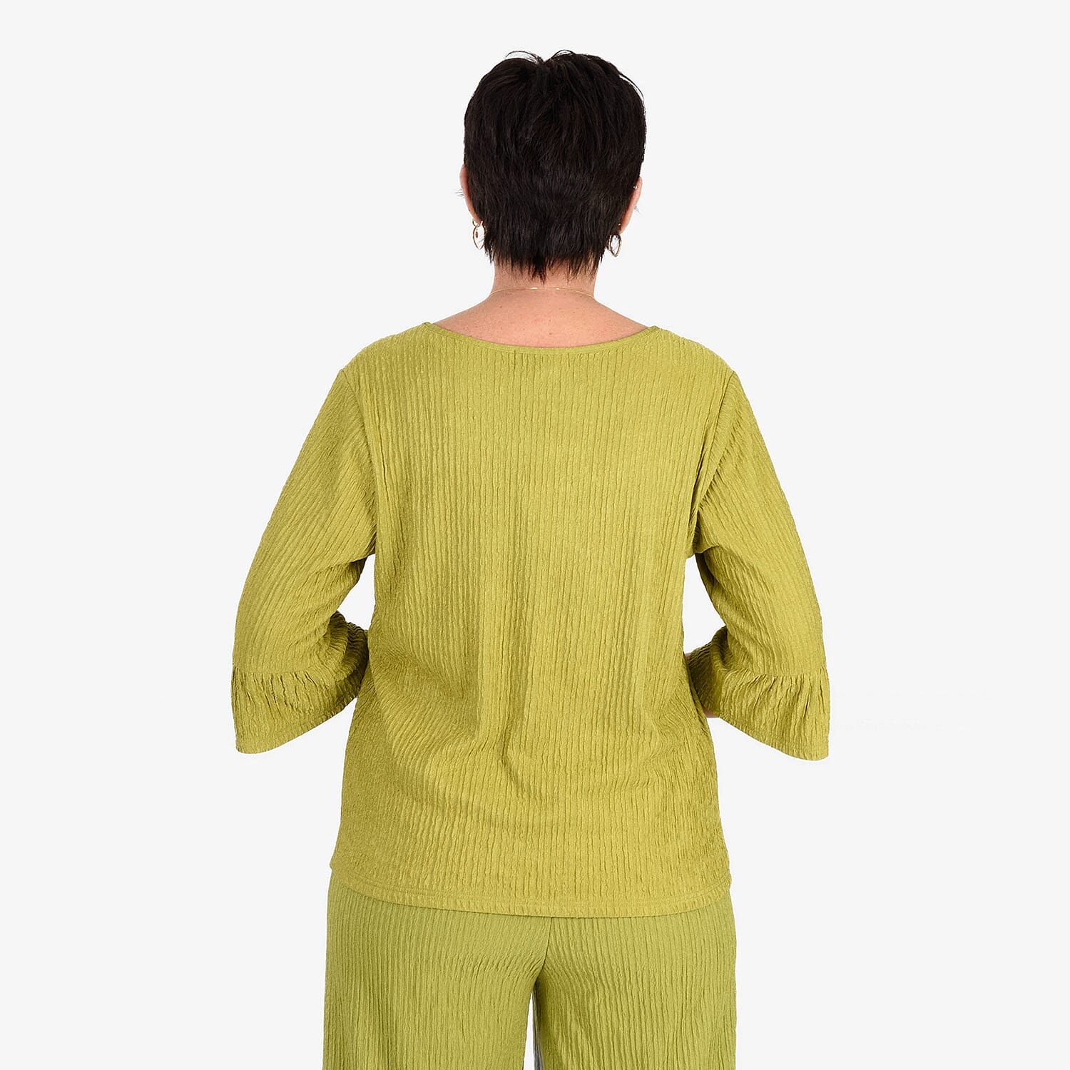 -Maisi Textured Bell Sleeve Tee (Size XL) - Light Green