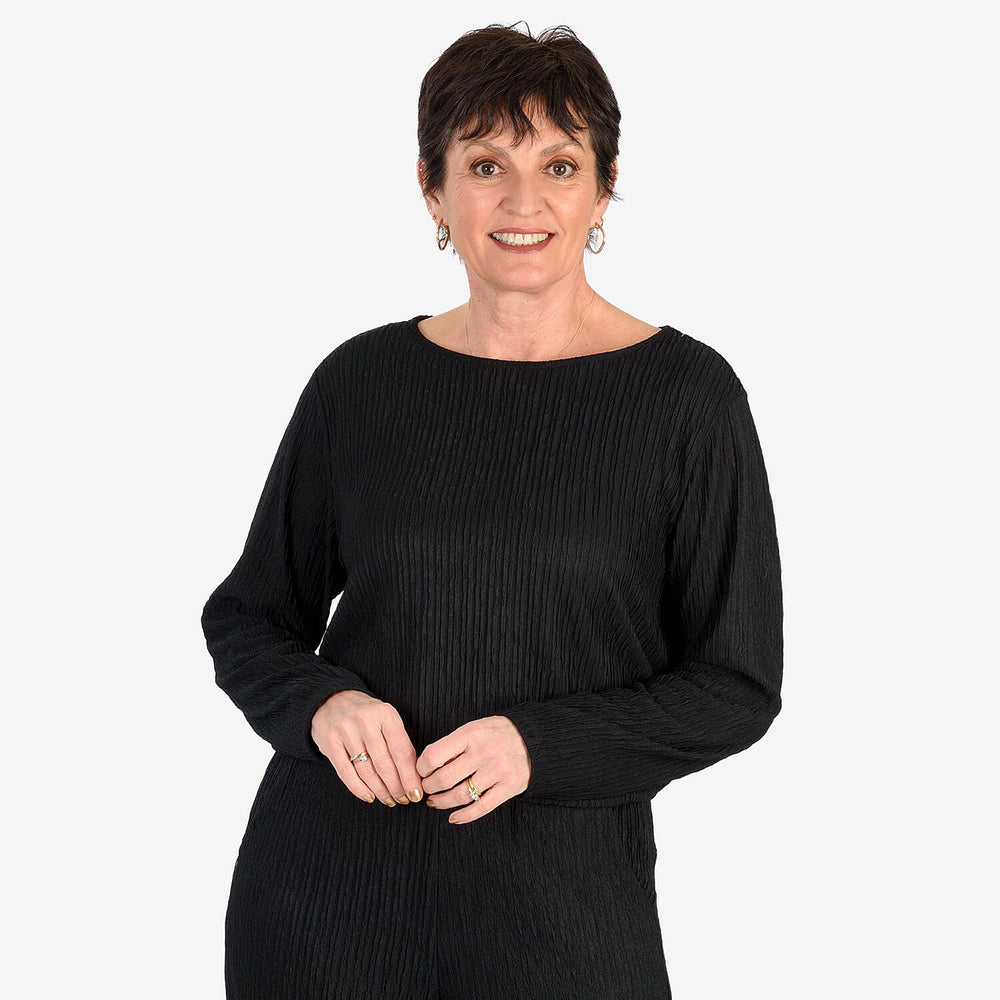 -Maisi Textured Long Sleeve Tee (Size M) - Black