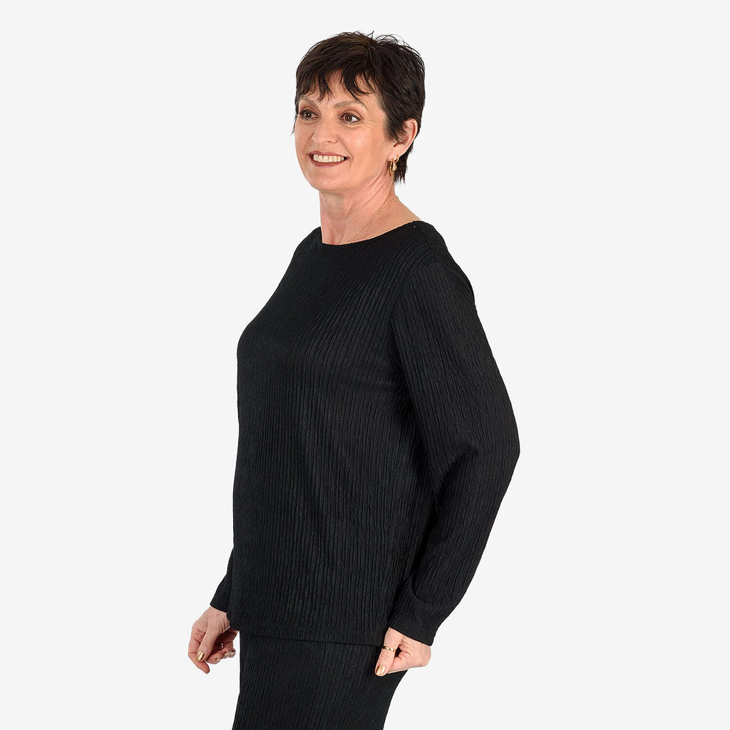 -Maisi Textured Long Sleeve Tee (Size M) - Black
