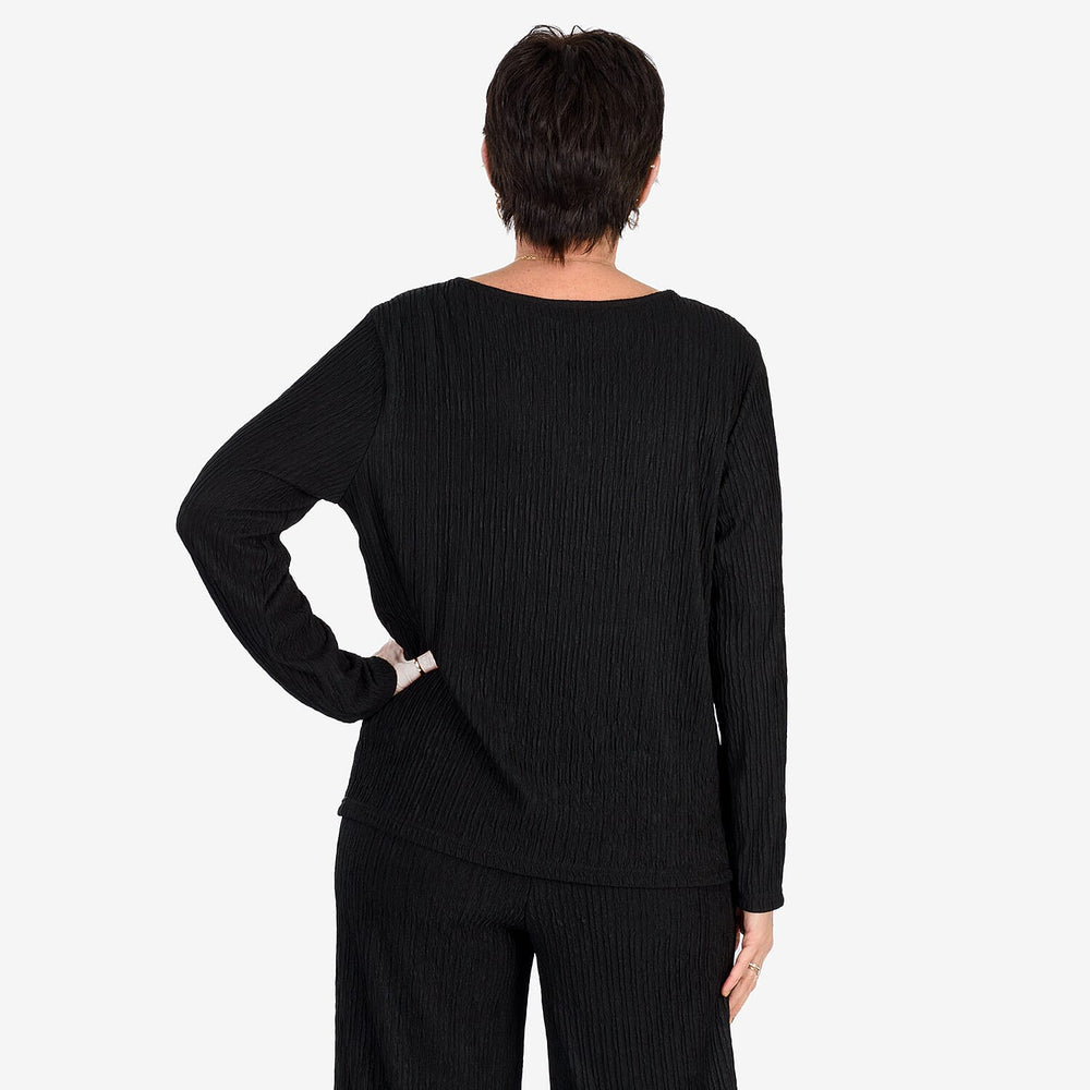 -Maisi Textured Long Sleeve Tee (Size M) - Black