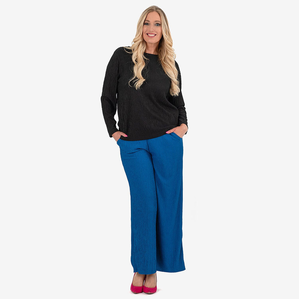 - Maisi Texured Jersey Knitted Trousers (Size L) - Navy