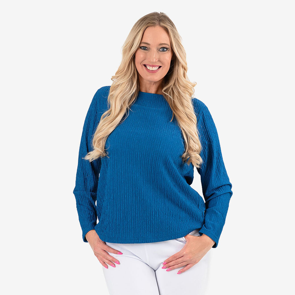& Maisi Texured Long Sleeve Tee (Size 16 to 18) - Navy