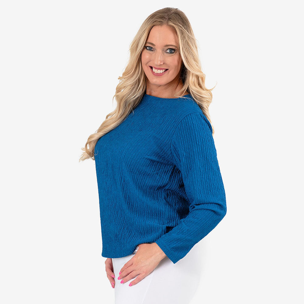 & Maisi Texured Long Sleeve Tee (Size 16 to 18) - Navy