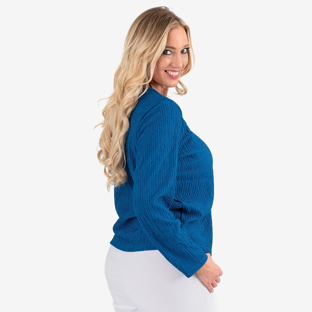 & Maisi Texured Long Sleeve Tee (Size 16 to 18) - Navy