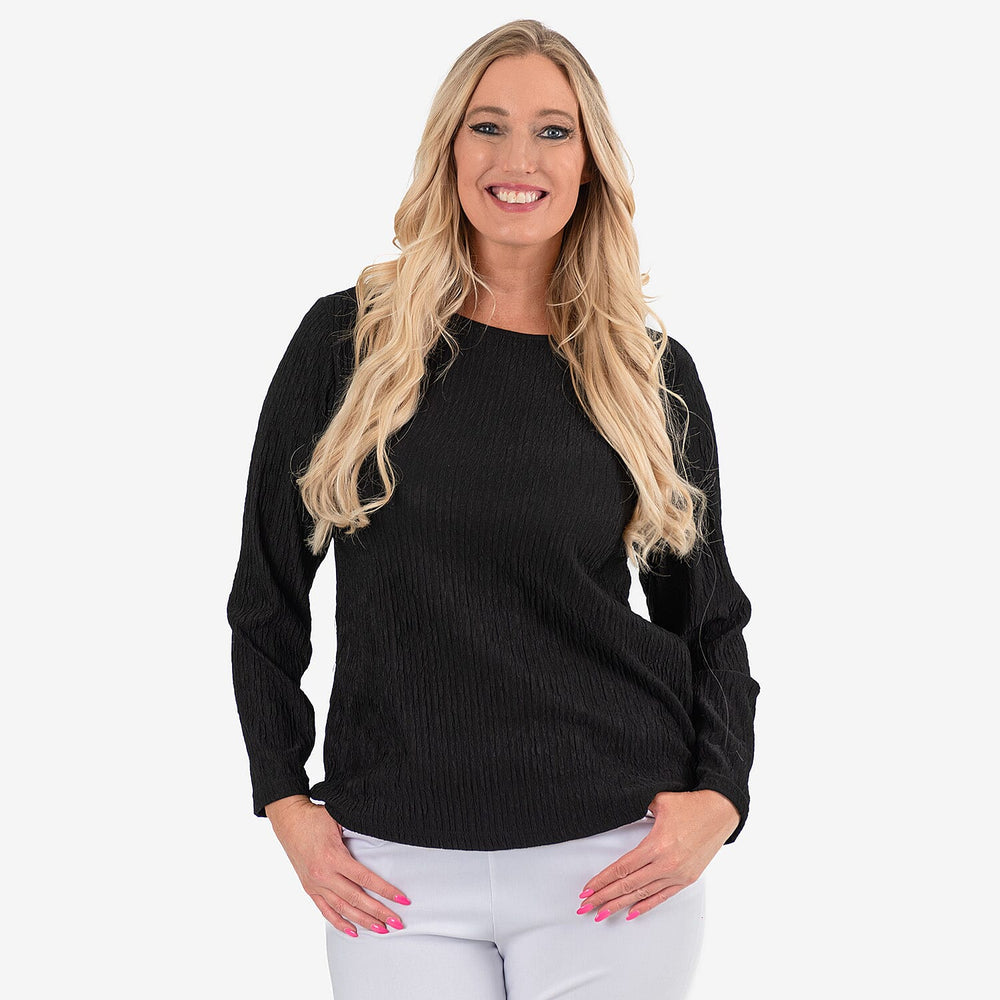 & Maisi Texured Long Sleeve Tee (Size 8 to 10) - Black