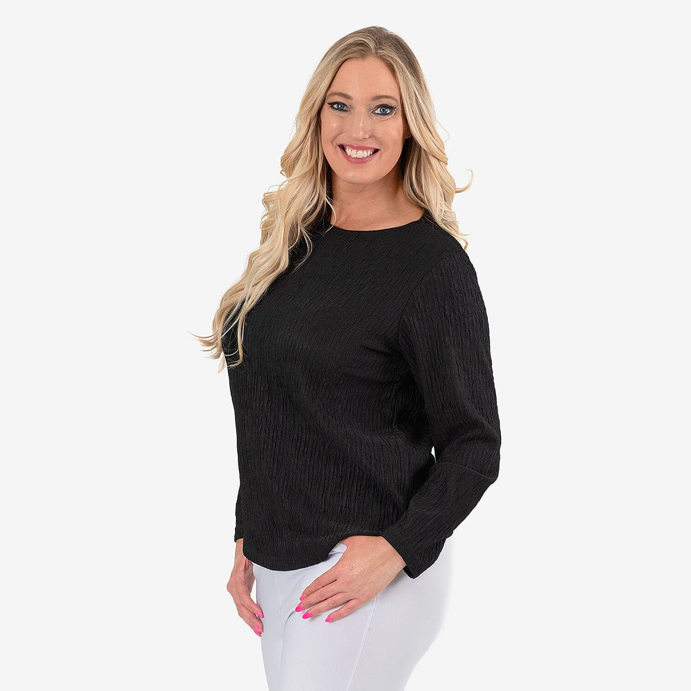 & Maisi Texured Long Sleeve Tee (Size 8 to 10) - Black