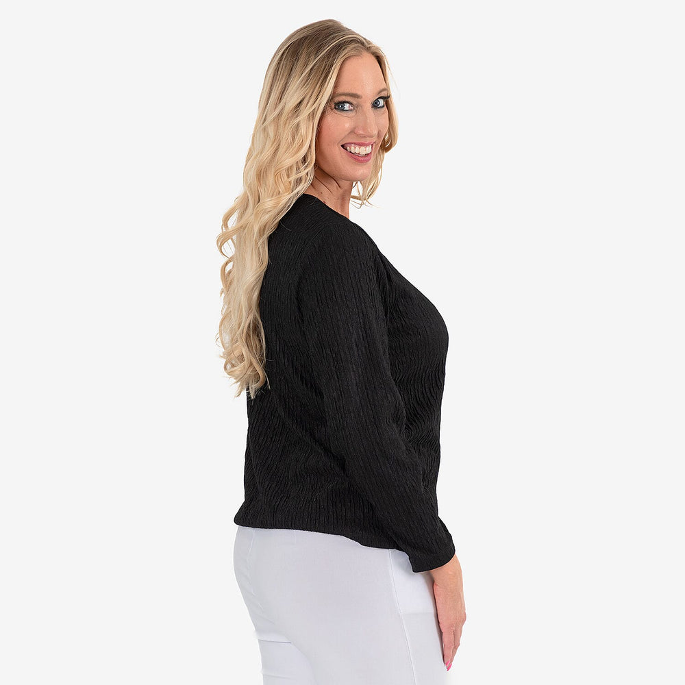 & Maisi Texured Long Sleeve Tee (Size 8 to 10) - Black