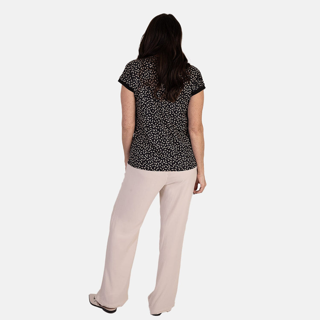 - Maisi Soft-Touch Printed V-neck Top (Size L) - Black