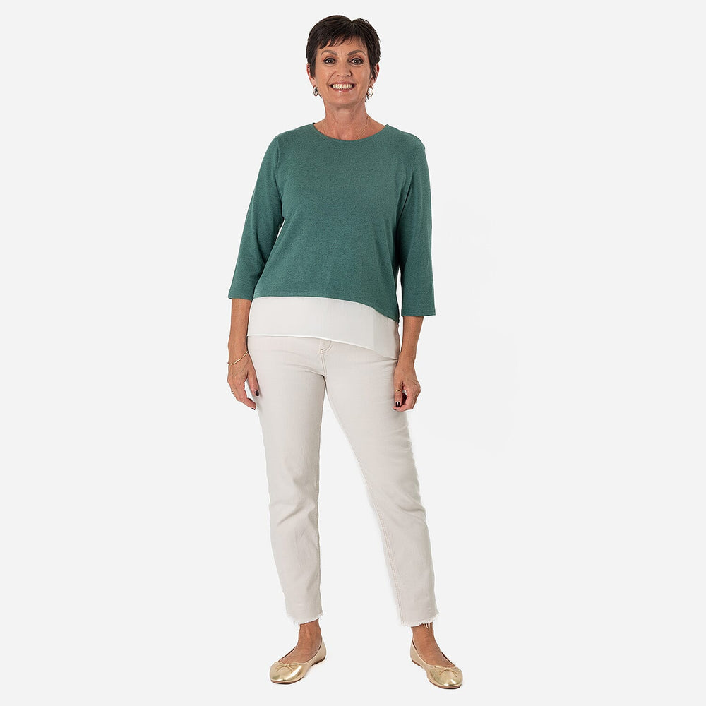 -Maisi Brushed Marl Double Layer Top (Size L) - Green