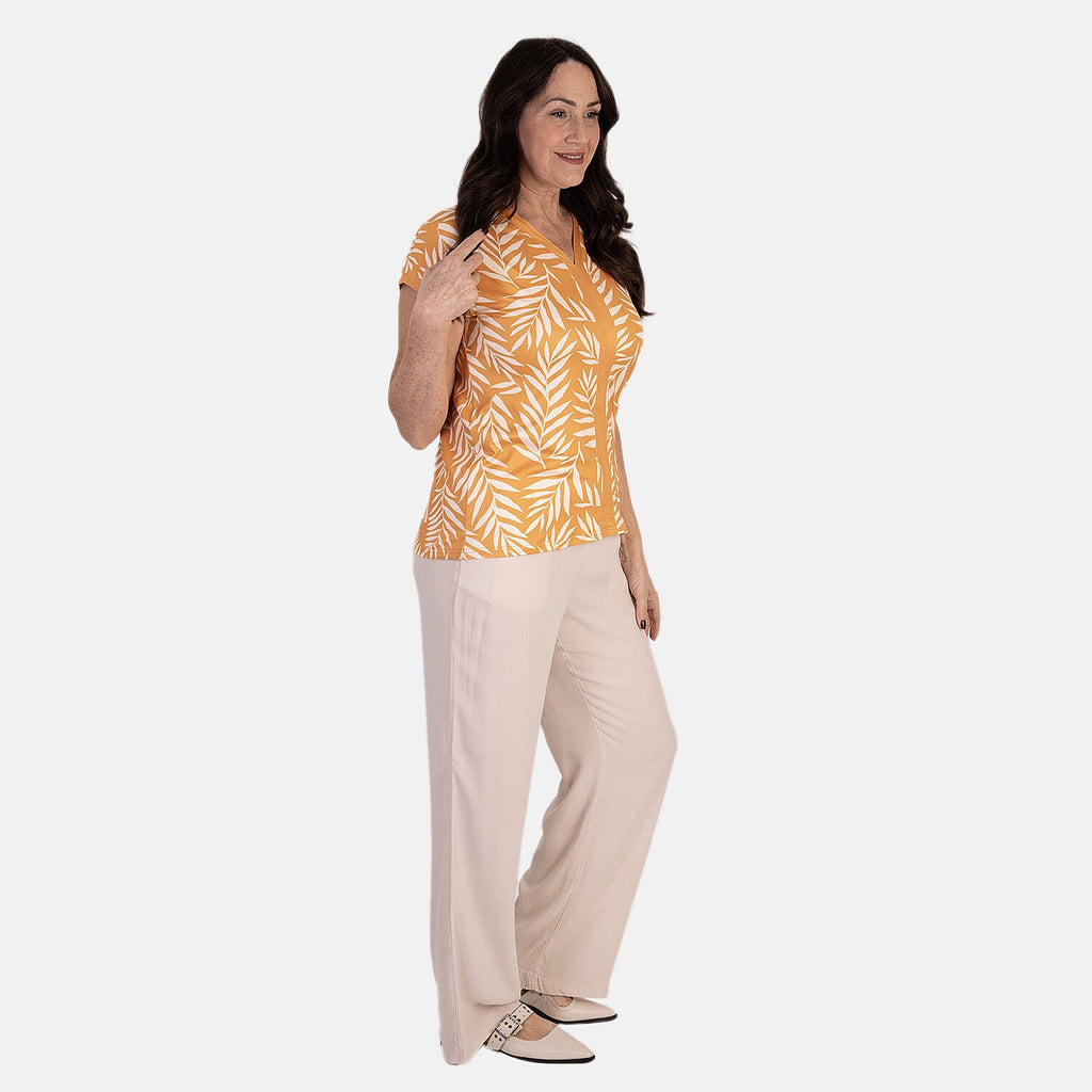 - Maisi Soft-Touch Printed V-neck Top (Size L) - Mustard