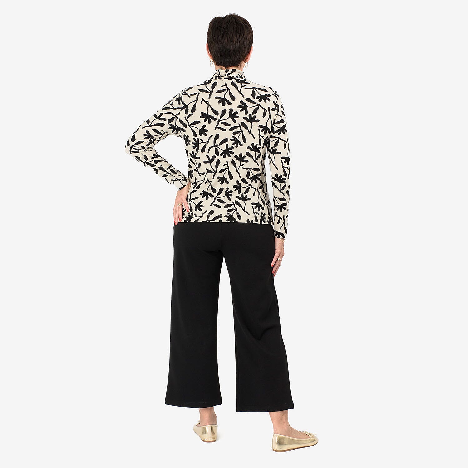 - Maisi Soft Touch Roll Neck Top (Size L) - Off White - Black