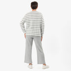 - Maisi Cashmere-Feel Stripe Top (Size L) - Grey - White
