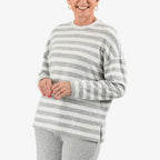 - Maisi Cashmere-Feel Stripe Top (Size L) - Grey - White