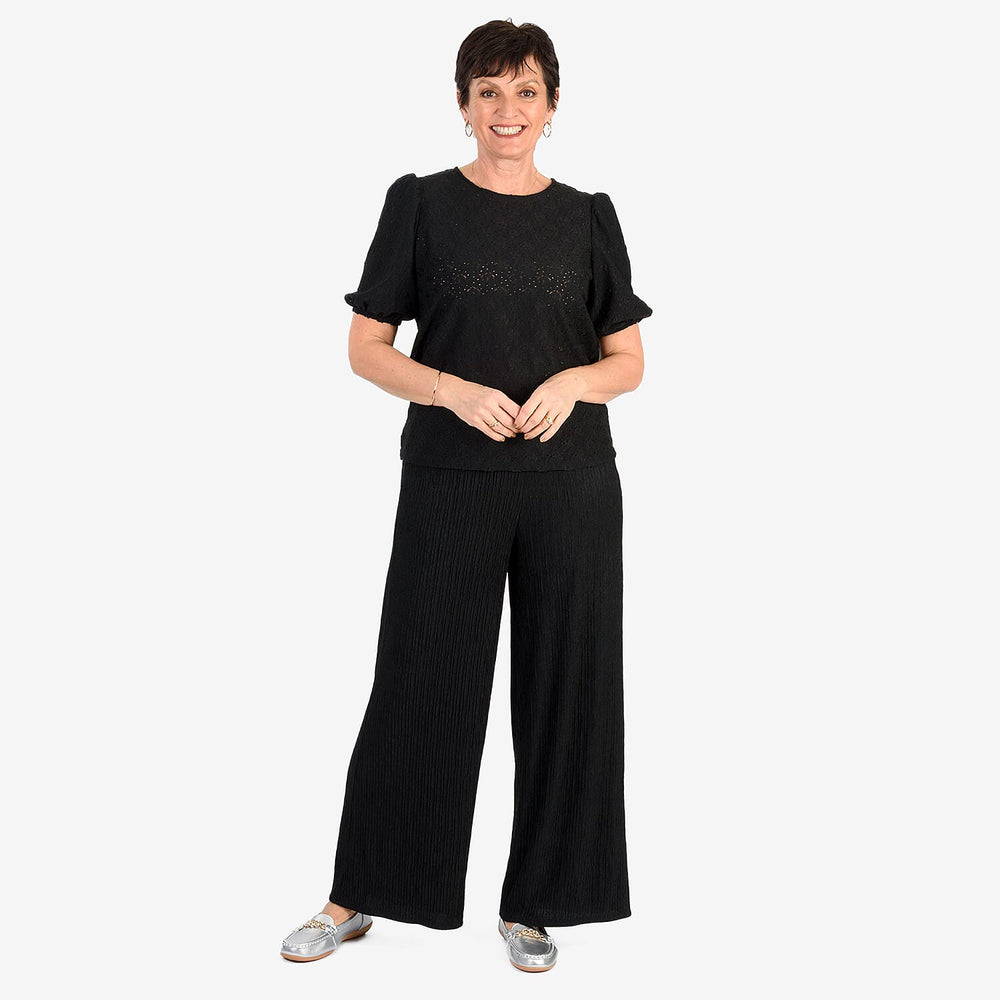 - Maisi Butterfly Embossed Puffed Sleeve Top (Size M) - Black