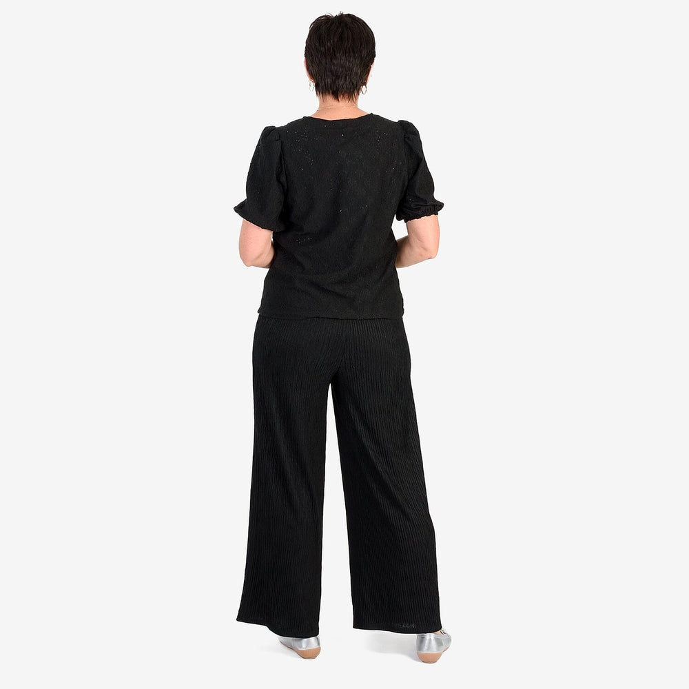 - Maisi Butterfly Embossed Puffed Sleeve Top (Size M) - Black