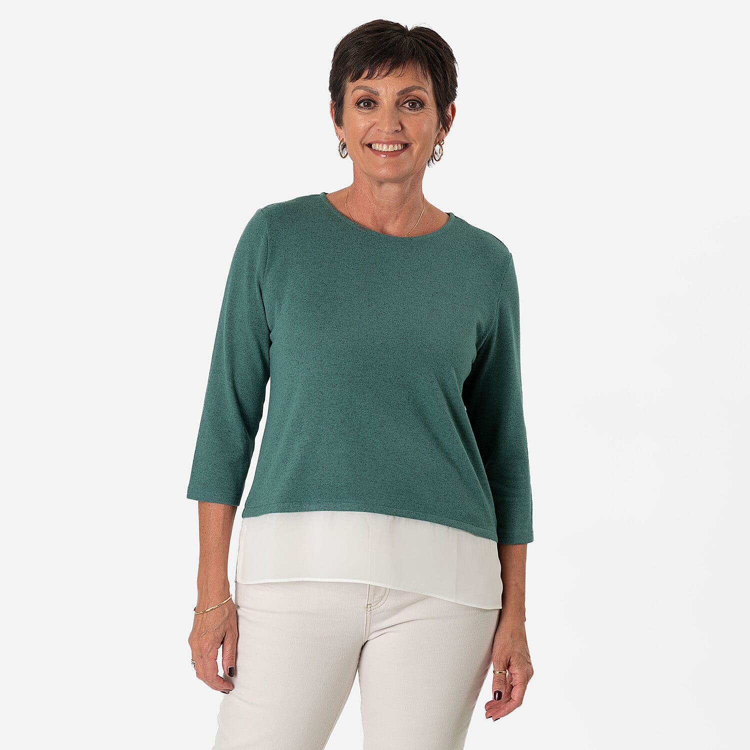 -Maisi Brushed Marl Double Layer Top (Size M) - Green