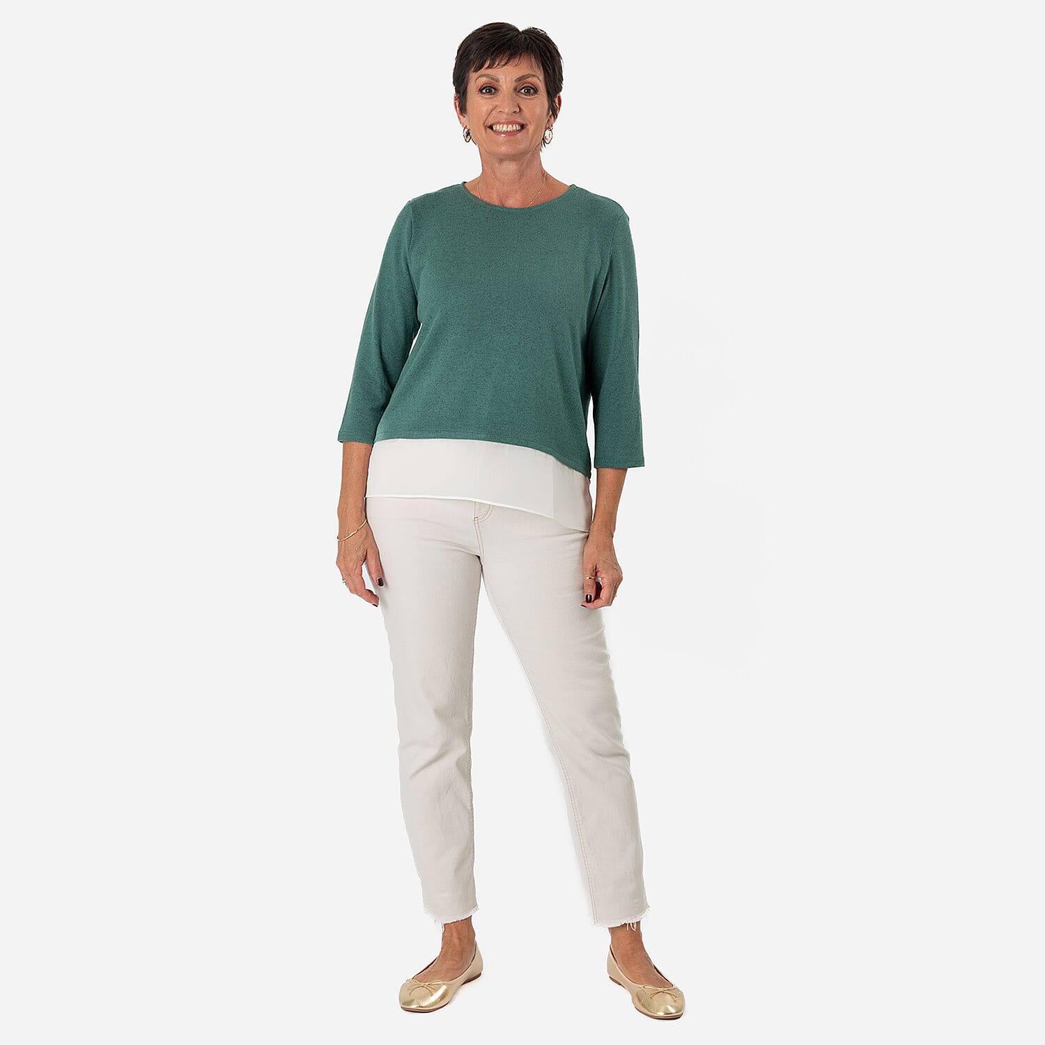 -Maisi Brushed Marl Double Layer Top (Size M) - Green