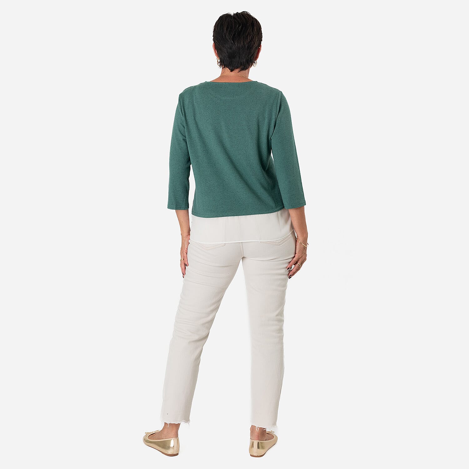-Maisi Brushed Marl Double Layer Top (Size M) - Green
