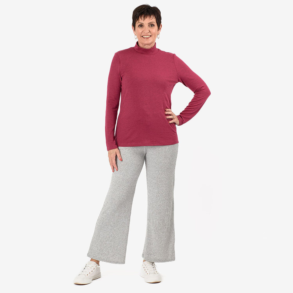 - Maisi Brushed Marl Turtle Neck Top (Size - M, 12 to 14) - Light Plum