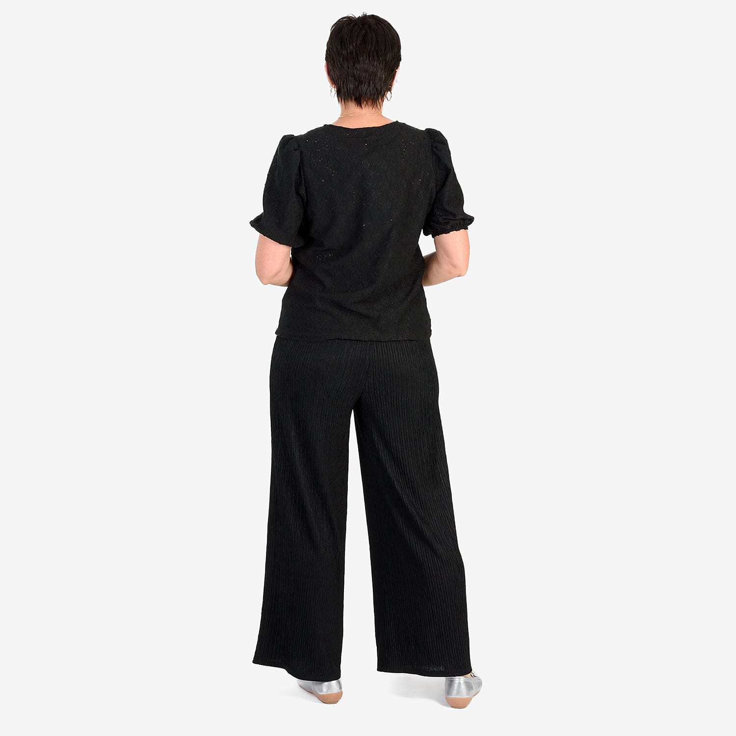- Maisi Butterfly Embossed Puffed Sleeve Top (Size S) - Black