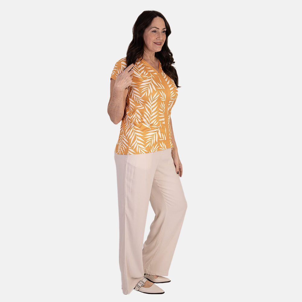 - Maisi Soft-Touch Printed V-neck Top (Size S) - Mustard