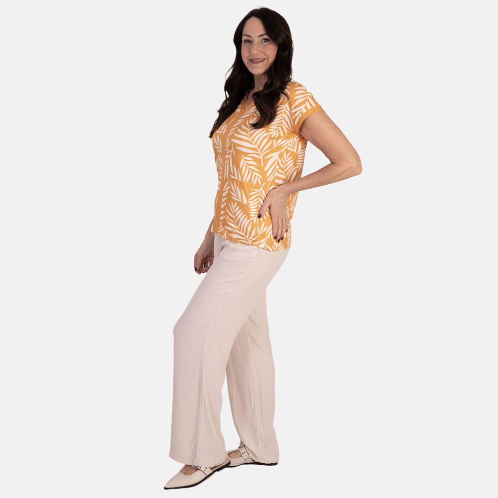 - Maisi Soft-Touch Printed V-neck Top (Size S) - Mustard