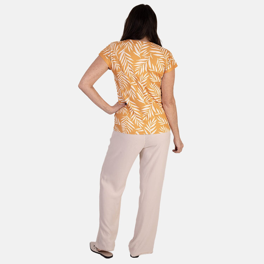 - Maisi Soft-Touch Printed V-neck Top (Size S) - Mustard