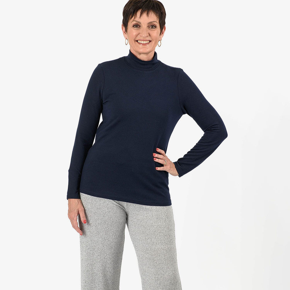 - Maisi Brushed Marl Turtle Neck Top (Size - XL, 20 to 22) - Navy