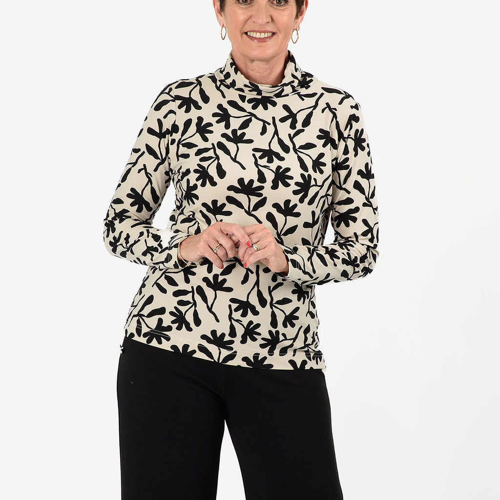 - Maisi Soft Touch Roll Neck Top (Size 16-18) - Off White - Black