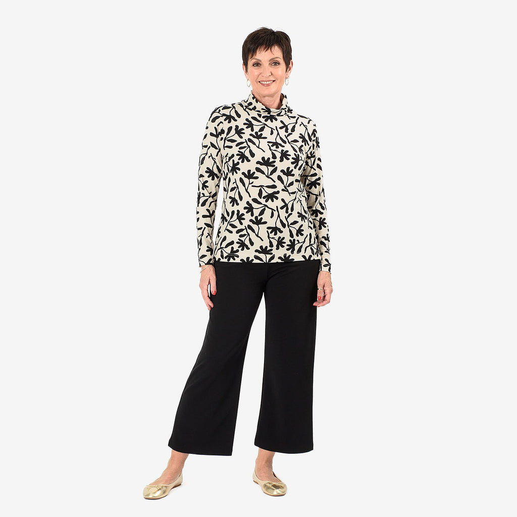 - Maisi Soft Touch Roll Neck Top (Size 16-18) - Off White - Black
