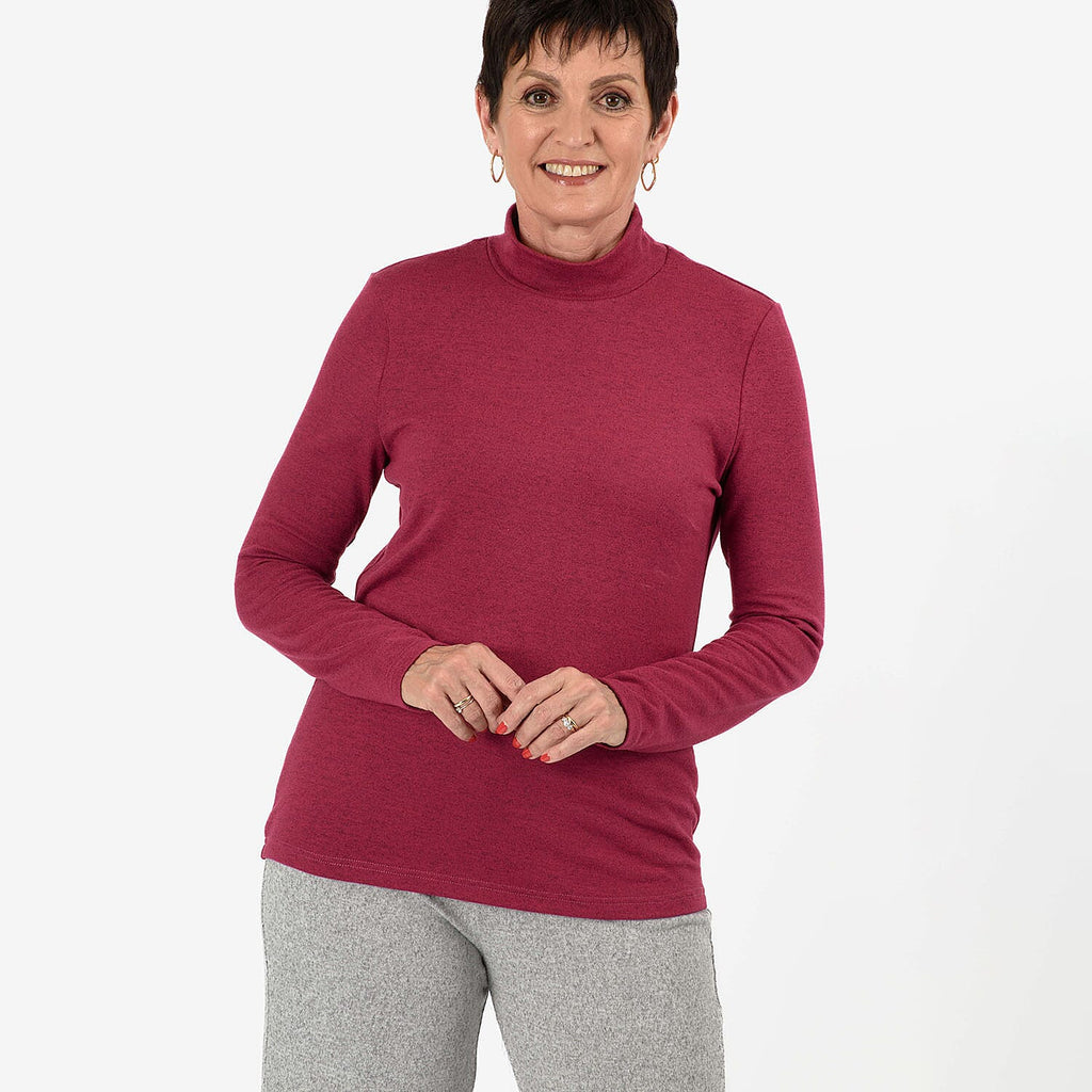 - Maisi Brushed Marl Turtle Neck Top (Size - XL, 20 to 22) - Light Plum
