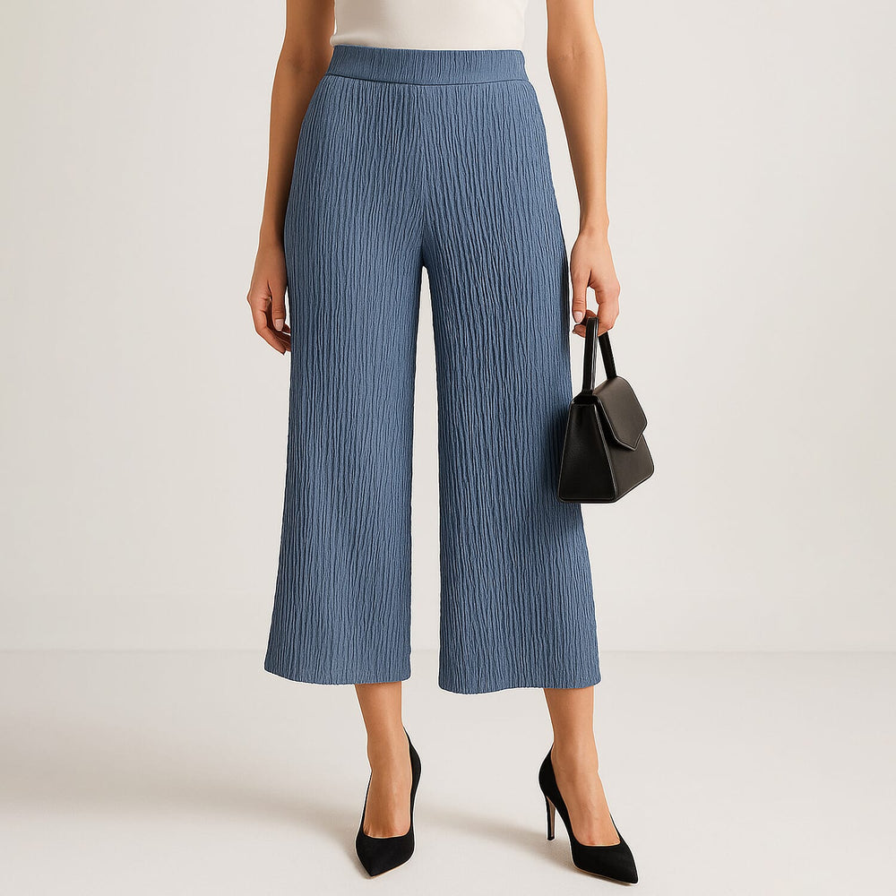 & Maisi Trendy Denim Textured Culottes for Women (Size L)