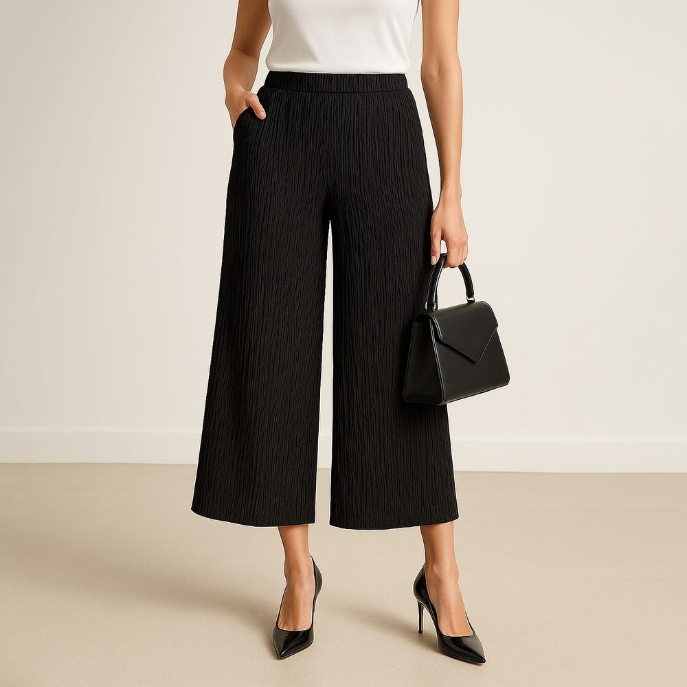 - Maisi Trendy Womens Textured Wide-Leg Culottes (Size XL) - Black