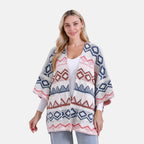 - Maisi Tribal Pattern Fuzzy Aztec Eyelash COATIGAN - Off-White, Blue - Pink