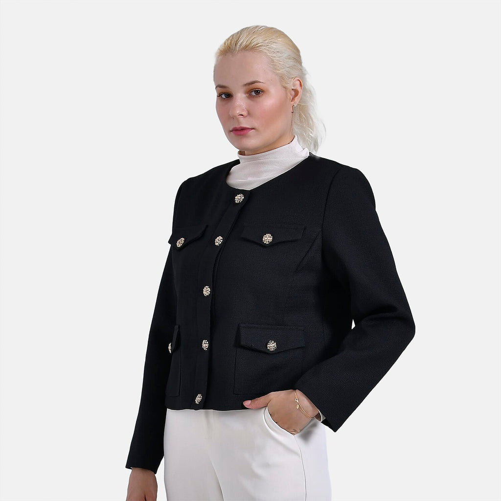 - Maisi Twill Blazer With Buttoned Pocket Detail (Size 12) - Black