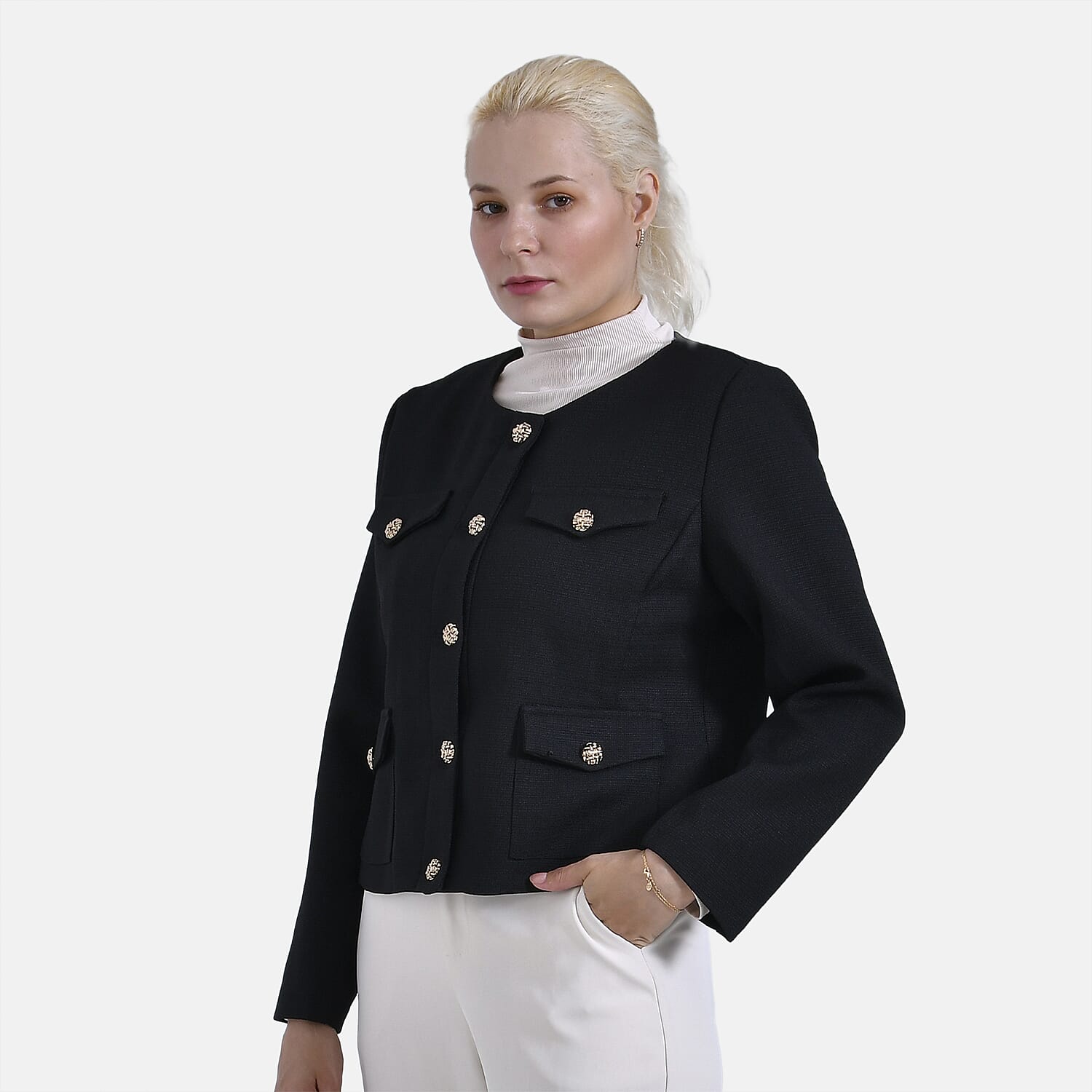 - Maisi Twill Blazer With Buttoned Pocket Detail (Size 12) - Black