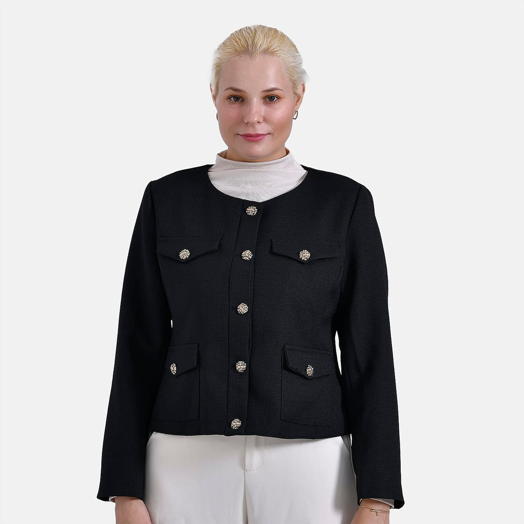 - Maisi Twill Blazer With Buttoned Pocket Detail (Size 12) - Black