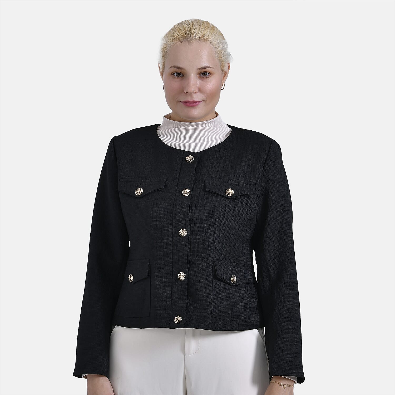 - Maisi Twill Blazer With Buttoned Pocket Detail (Size 12) - Black