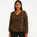 - Maisi V-Neck Leopard Print Balloon Sleeve Top (Size S)