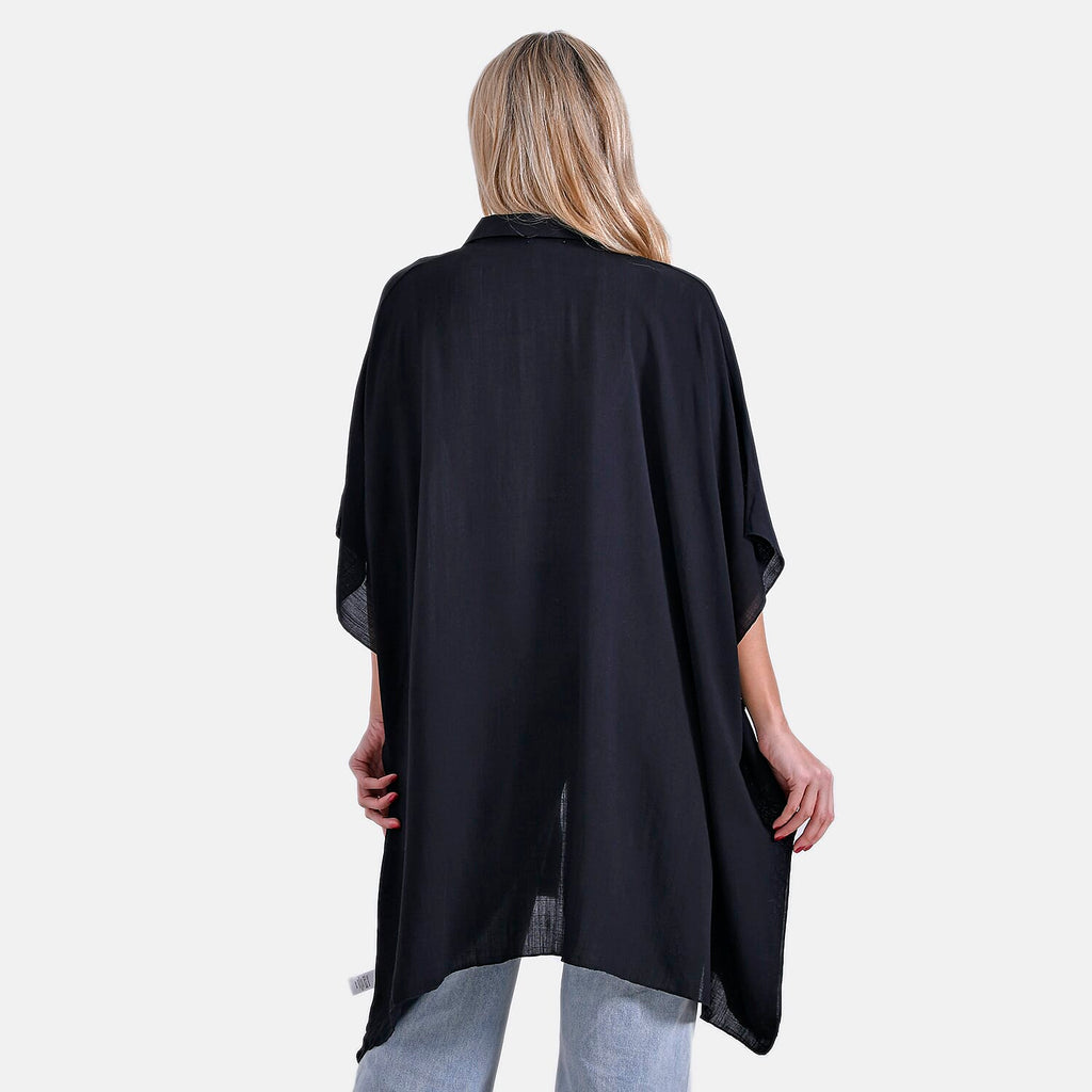 La Marey Versatile Rayon Oversized 3-4 Sleeves Longline Shirt (One Size) - Black