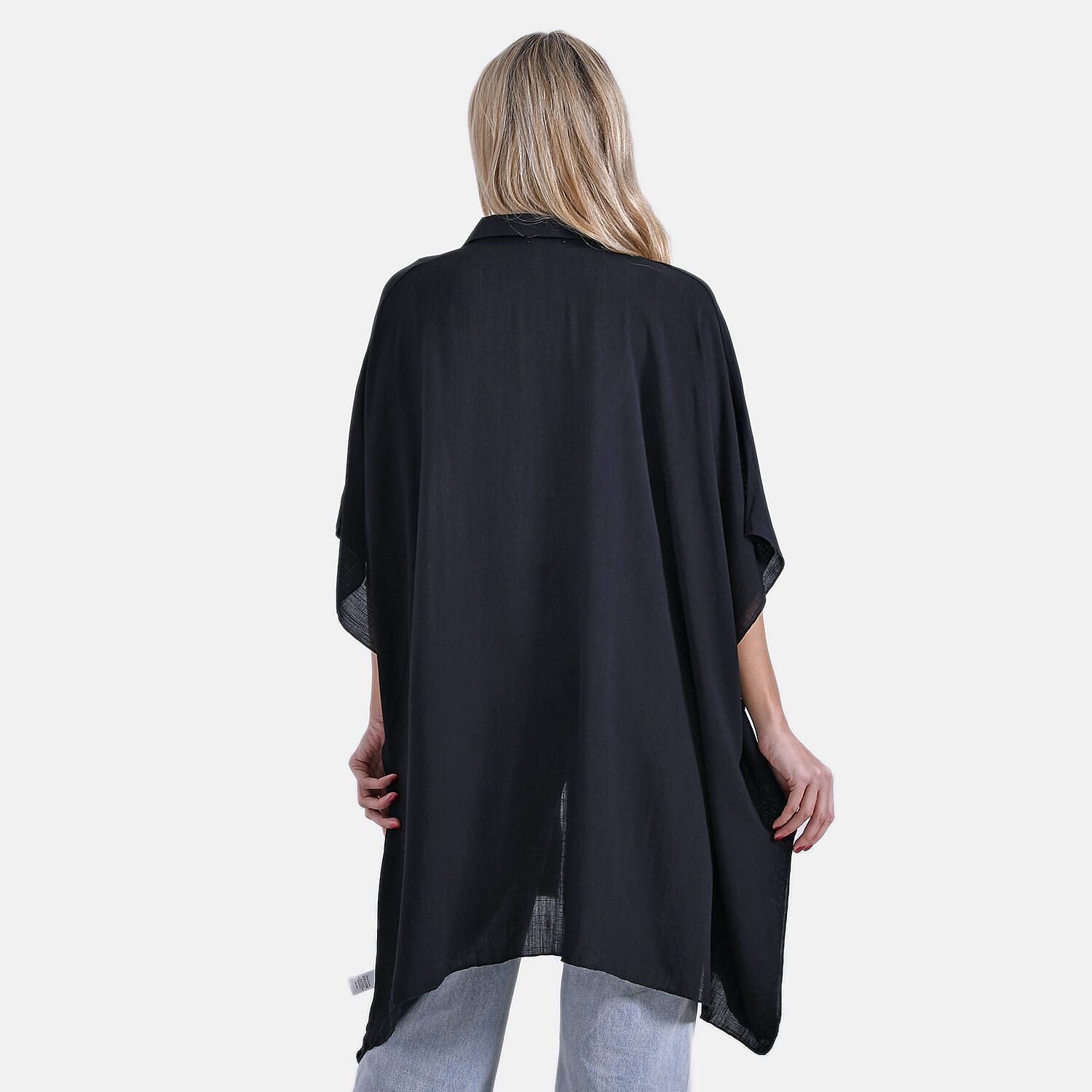 La Marey Versatile Rayon Oversized 3-4 Sleeves Longline Shirt (One Size) - Black