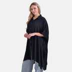 La Marey Versatile Rayon Oversized 3-4 Sleeves Longline Shirt (One Size) - Black