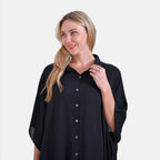 La Marey Versatile Rayon Oversized 3-4 Sleeves Longline Shirt (One Size) - Black