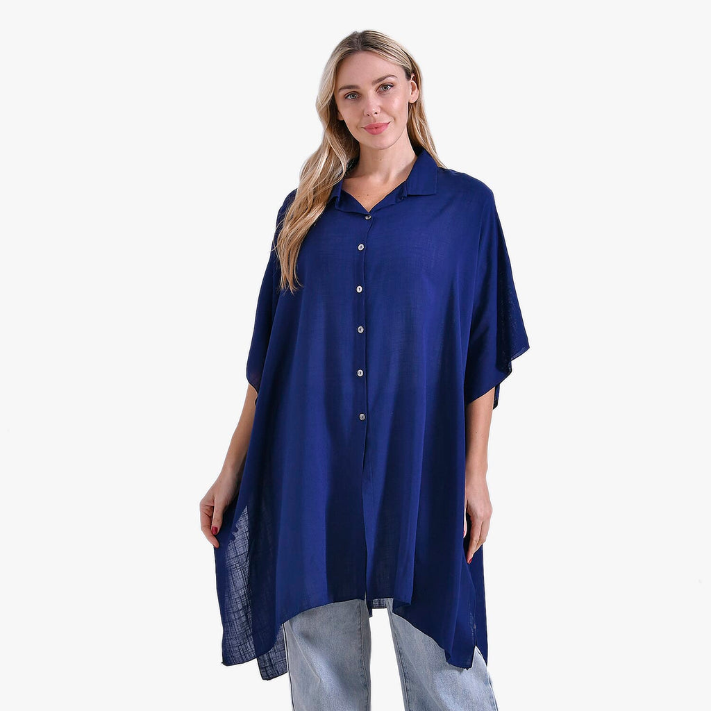 La Marey Versatile Rayon Oversized 3-4 Sleeves Longline Shirt (One Size) - Blue