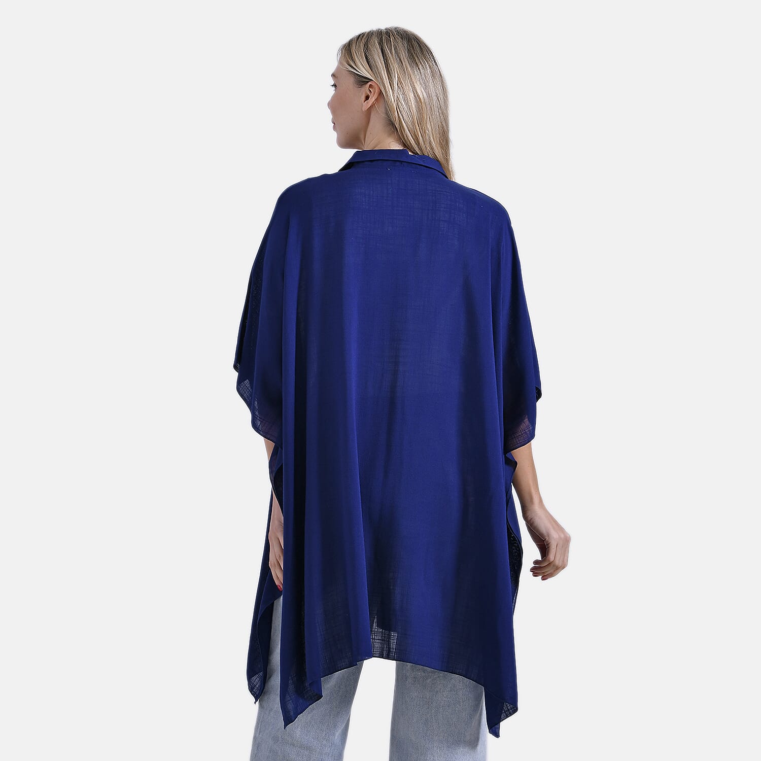 La Marey Versatile Rayon Oversized 3-4 Sleeves Longline Shirt (One Size) - Blue