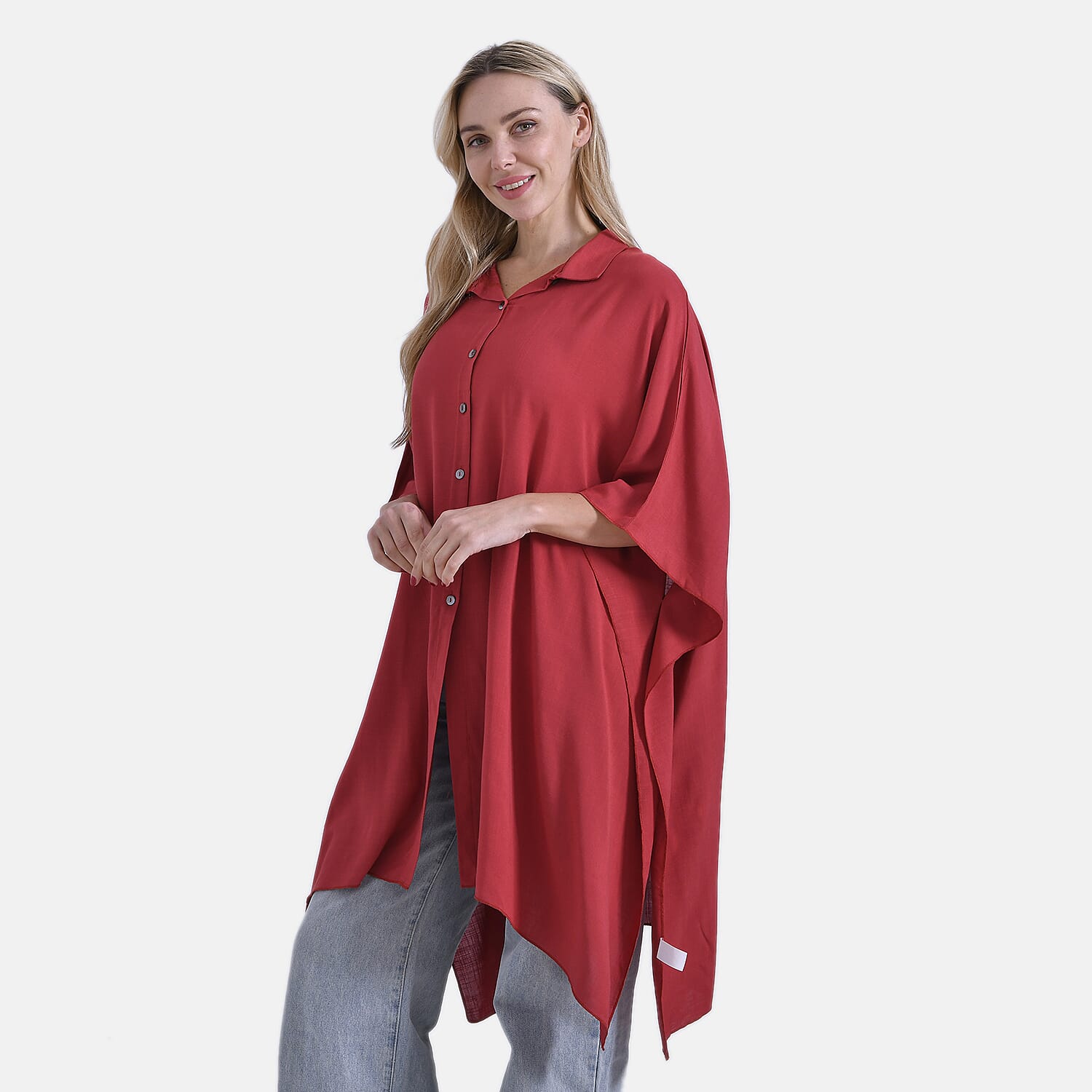 La Marey Versatile Rayon Oversized 3-4 Sleeves Longline Shirt (One Size) - Pink