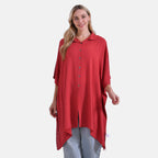 La Marey Versatile Rayon Oversized 3-4 Sleeves Longline Shirt (One Size) - Pink