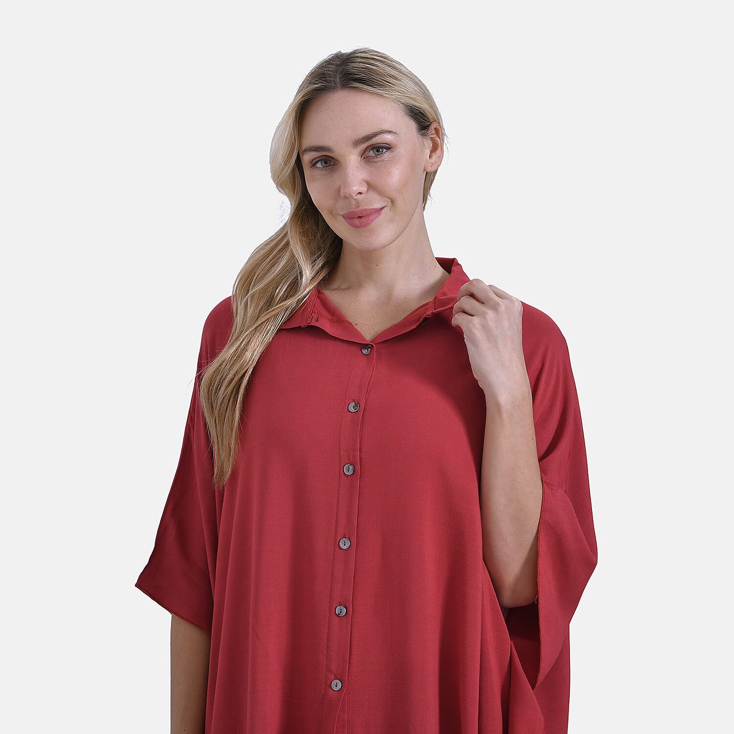 La Marey Versatile Rayon Oversized 3-4 Sleeves Longline Shirt (One Size) - Pink