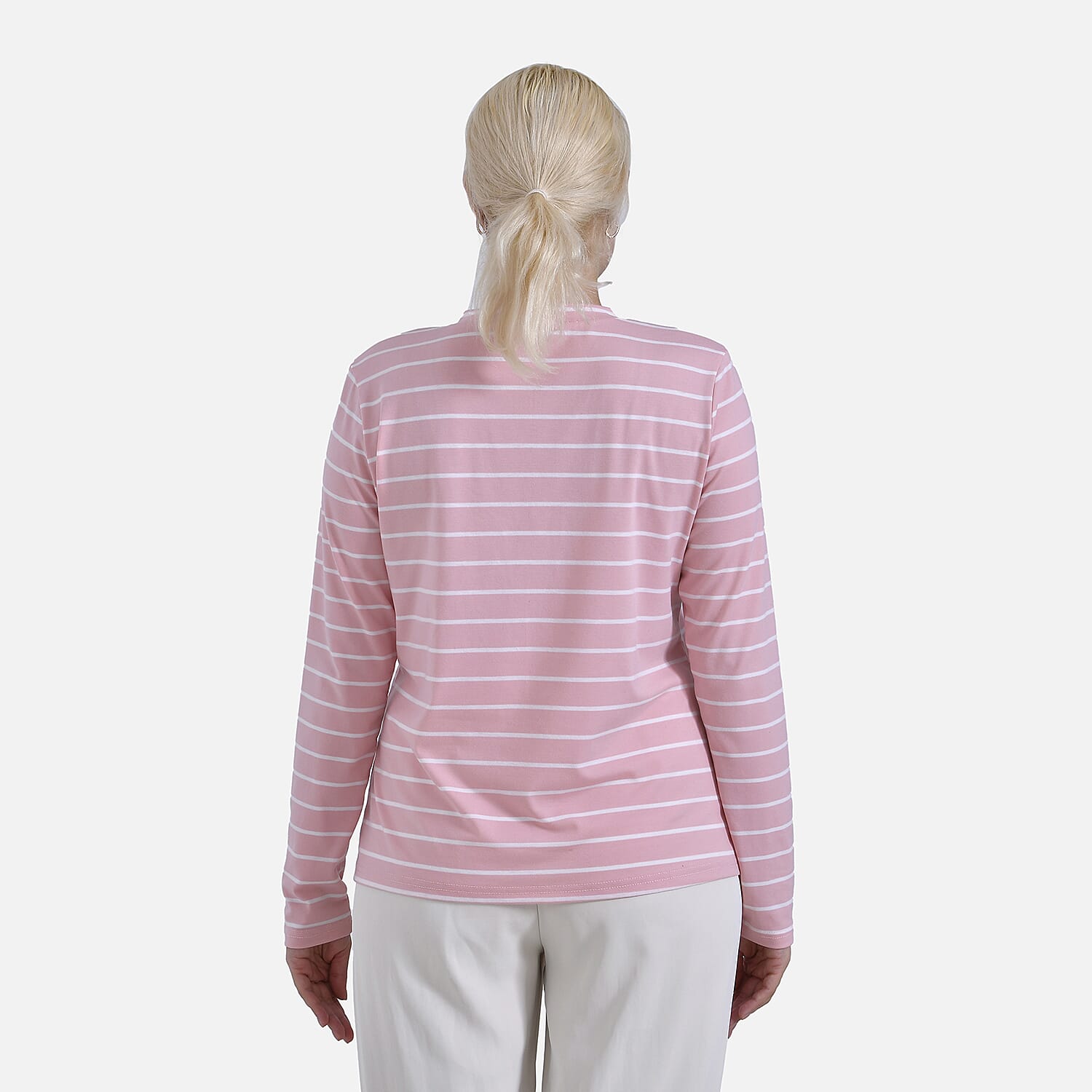 & Maisi Patterned Top (Size - Medium) - Pink White & Blue White